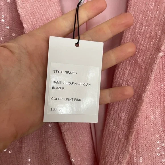NWT GENERATION LOVE Serafina Sequin Blazer Light Pink Puff Sleeve Small Relaxed